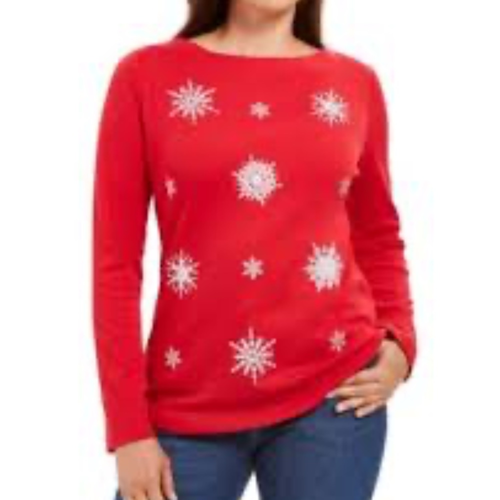 KAREN SCOTT RED SNOWFLAKE EMBELLISHED SWEATER NWT